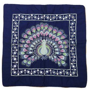 Vintage 90s Bangladesh Baptist Mission Handcrafted Peacock Square PIllowcase
